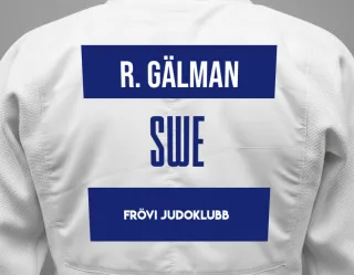 Judo GI with a backnumber showing the name Ruben Gälman from Frövi Judoklubb