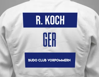 Judo GI with a backnumber showing the name Ruben Koch from Budo Club Vorpommern