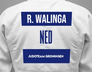 Judo GI with a backnumber showing the name Ruben Walinga from Judoteam Groningen