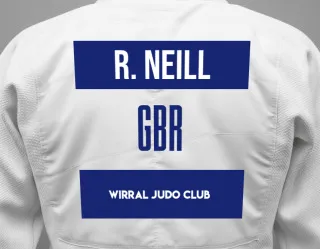 Judo GI with a backnumber showing the name Ruby O Neill from Wirral Judo Club