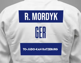 Judo GI with a backnumber showing the name Ruslan Mordyk from To-Judo-Kan Ratzeburg