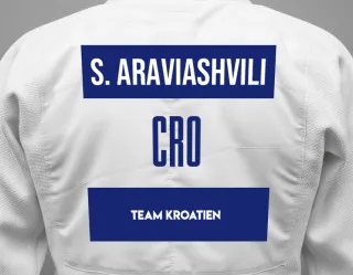 Judo GI with a backnumber showing the name Saba Araviashvili from Team Kroatien