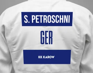 Judo GI with a backnumber showing the name Sachar  Petroschni from KK Karow