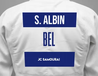 Judo GI with a backnumber showing the name Sadiku Albin from JC Samourai