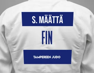 Judo GI with a backnumber showing the name Saku Määttä from Tampereen Judo