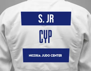 Judo GI with a backnumber showing the name Sam Sampson Jr from Nicosia Judo Center