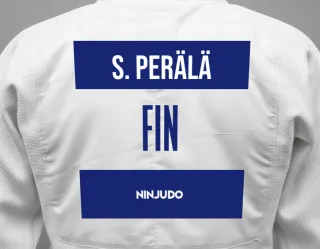 Judo GI with a backnumber showing the name Sami Perälä from Ninjudo