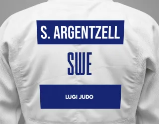 Judo GI with a backnumber showing the name Samuel Argentzell from Lugi Judo