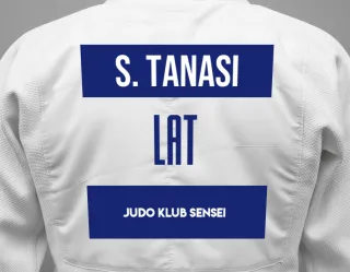 Judo GI with a backnumber showing the name Sando Tanasi from Judo Klub Sensei