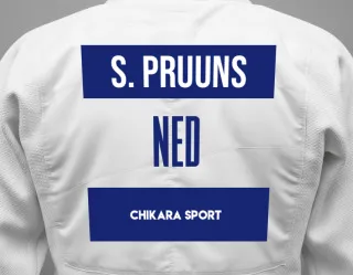 Judo GI with a backnumber showing the name Sandra Pruuns from Chikara Sport