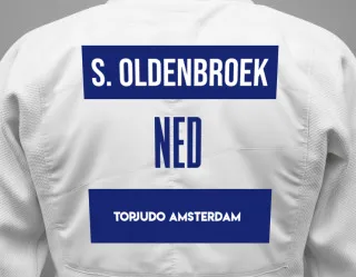 Judo GI with a backnumber showing the name Sanne Oldenbroek from TopJudo Amsterdam
