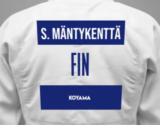 Judo GI with a backnumber showing the name Sara Mäntykenttä from Koyama
