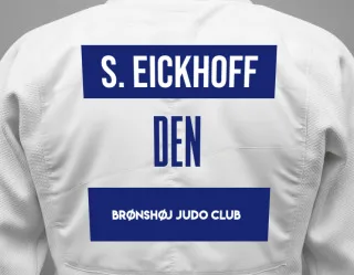 Judo GI with a backnumber showing the name Sascha Pascal Eick Eickhoff from Brønshøj Judo Club