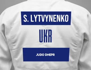 Judo GI with a backnumber showing the name Savelii Lytvynenko from Judo Dnepr