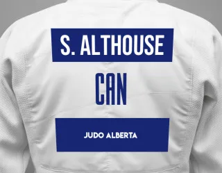 Judo GI with a backnumber showing the name Sawyer Grayson Althouse from Judo Alberta