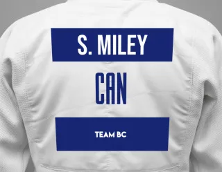 Judo GI with a backnumber showing the name Sawyer Miley from Team BC