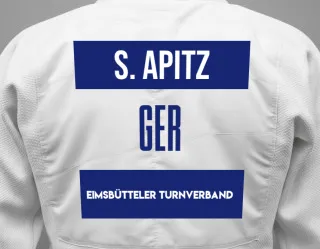 Judo GI with a backnumber showing the name Sebastian Apitz from Eimsbütteler Turnverband