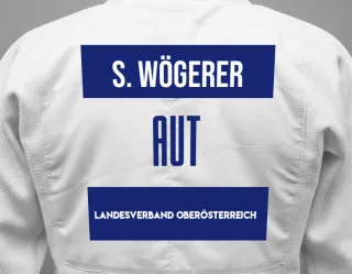 Judo GI with a backnumber showing the name Selina Wögerer from Landesverband Oberösterreich