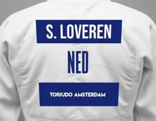 Judo GI with a backnumber showing the name Sem van Loveren from TopJudo Amsterdam