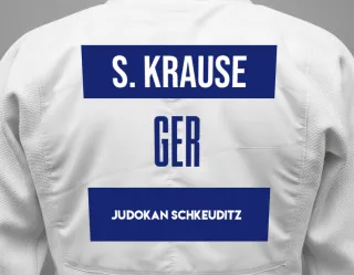 Judo GI with a backnumber showing the name Senta Krause from Judokan Schkeuditz