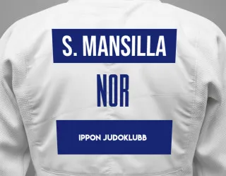 Judo GI with a backnumber showing the name Sergio Mansilla from Ippon Judoklubb