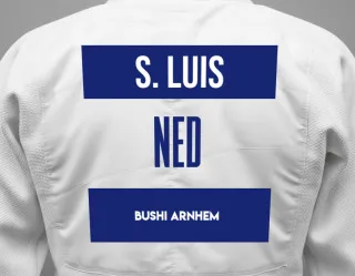 Judo GI with a backnumber showing the name Shanice Luis from Bushi Arnhem
