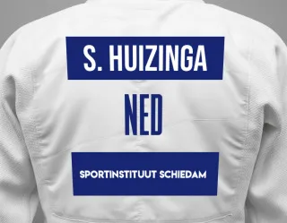 Judo GI with a backnumber showing the name Siem Huizinga from Sportinstituut Schiedam