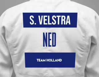 Judo GI with a backnumber showing the name Sil Velstra from Team Holland