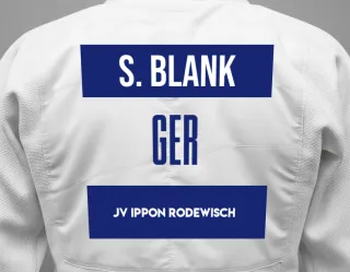 Judo GI with a backnumber showing the name Silas Blank from JV IPPON Rodewisch
