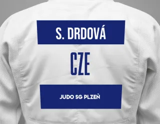 Judo GI with a backnumber showing the name Silvie Drdová from Judo SG Plzeň