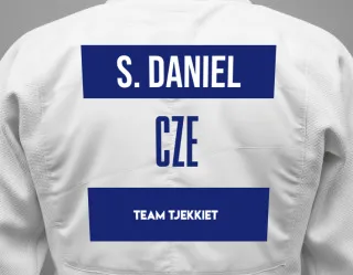Judo GI with a backnumber showing the name Simek Daniel from Team Tjekkiet