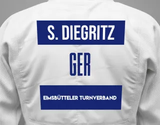 Judo GI with a backnumber showing the name Simon Diegritz from Eimsbütteler Turnverband