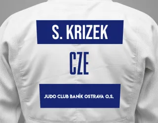 Judo GI with a backnumber showing the name Simon Krizek from Judo Club Baník Ostrava o.s.
