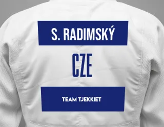 Judo GI with a backnumber showing the name Simon Radimský from Team Tjekkiet