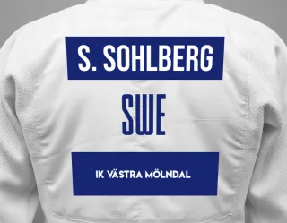 Judo GI with a backnumber showing the name Simon Sohlberg from IK Västra Mölndal