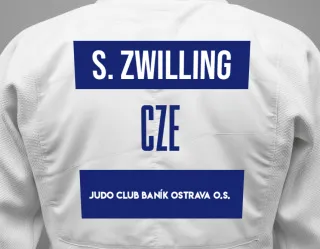 Judo GI with a backnumber showing the name Simon Zwilling from Judo Club Baník Ostrava o.s.