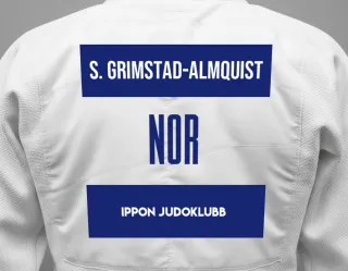 Judo GI with a backnumber showing the name Sjur Grimstad-Almquist from Ippon Judoklubb