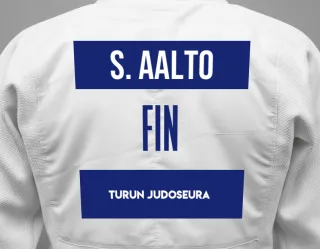 Judo GI with a backnumber showing the name Sofia Aalto from Turun Judoseura