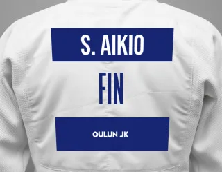 Judo GI with a backnumber showing the name Sofia Aikio from Oulun JK