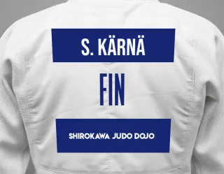 Judo GI with a backnumber showing the name Sofia Kärnä from Shirokawa Judo dojo