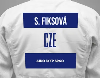Judo GI with a backnumber showing the name Sofie Elisabeth Fiksová from Judo Skkp Brno