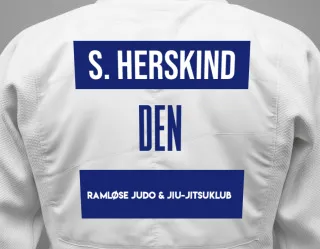 Judo GI with a backnumber showing the name Sofie Herskind from Ramløse Judo & Jiu-Jitsuklub