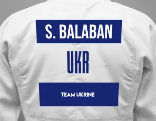 Judo GI with a backnumber showing the name Sofiia Balaban from Team Ukrine