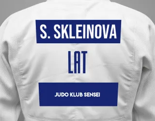 Judo GI with a backnumber showing the name Sofija Skleinova from Judo Klub Sensei