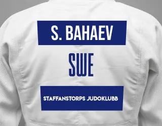 Judo GI with a backnumber showing the name Soliman Bahaev from Staffanstorps Judoklubb