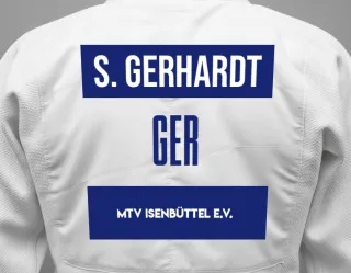 Judo GI with a backnumber showing the name Sönke Gerhardt from MTV Isenbüttel e.V.