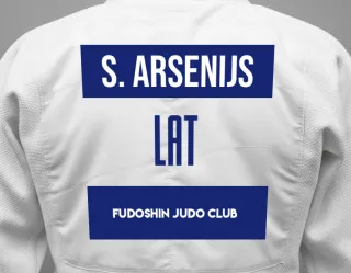 Judo GI with a backnumber showing the name Spinu Arsenijs from FUDOSHIN Judo Club