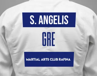 Judo GI with a backnumber showing the name Spyridon Angelis from Martial Arts Club Rafina