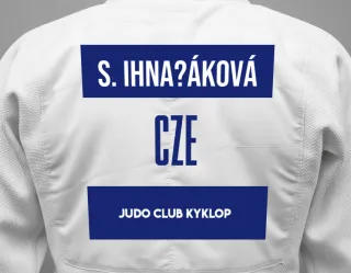 Judo GI with a backnumber showing the name Sára Ihna?áková from Judo Club Kyklop