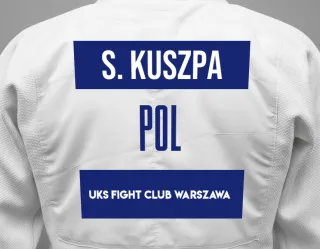 Judo GI with a backnumber showing the name Stefan Kuszpa from UKS Fight Club Warszawa